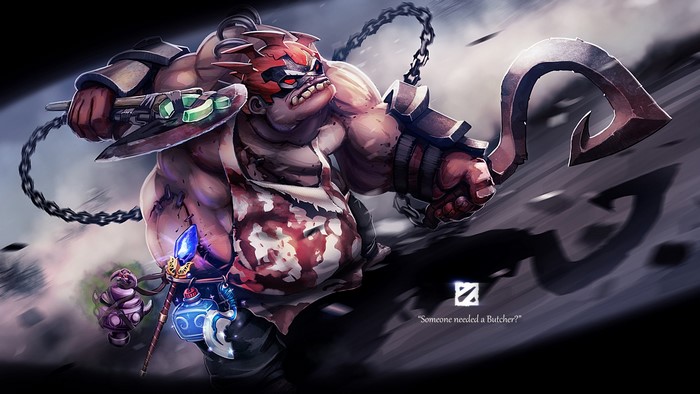 Pudge from DOTA 2 with hook and cleaver