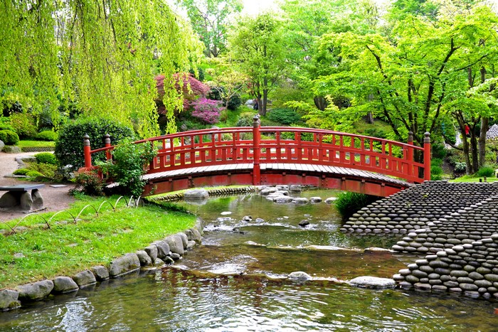 Albert-Kahn Japanese Gardens bridge over stream in France