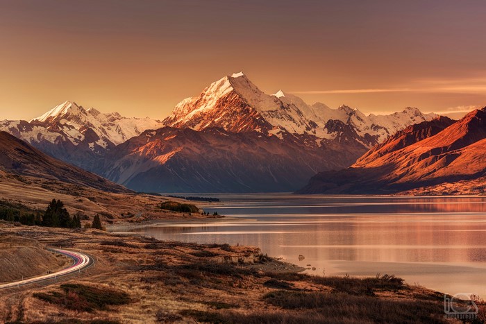 Mountains and Lake at Sunset in South Island New Zealand
