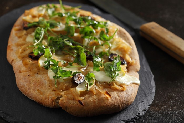 Fig and Pear Flatbread Pizza with Arugula