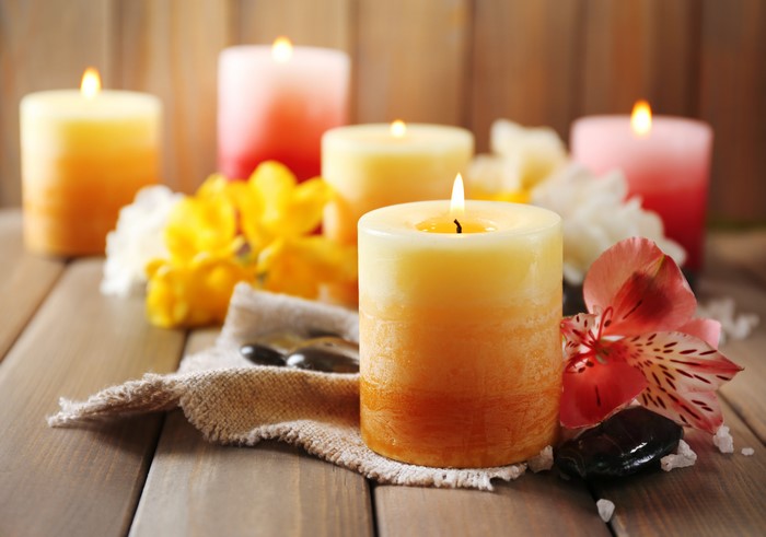 Candles with Orchid and Stones