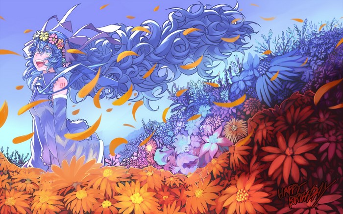 Hatsune Miku in a field of flowers