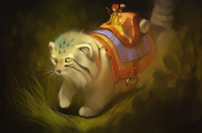 Elf archer riding a Pallas cat