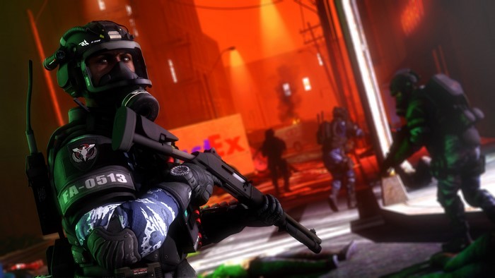 Soldiers with Shotguns in a City