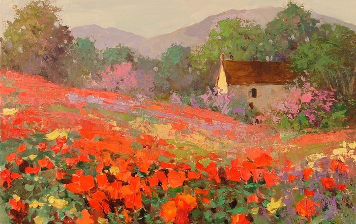 Field of Poppies with a House