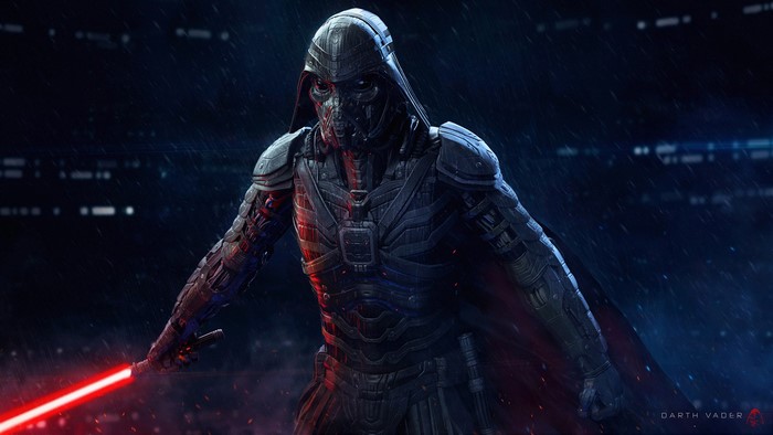 Darth Vader from Star Wars holding a lightsaber