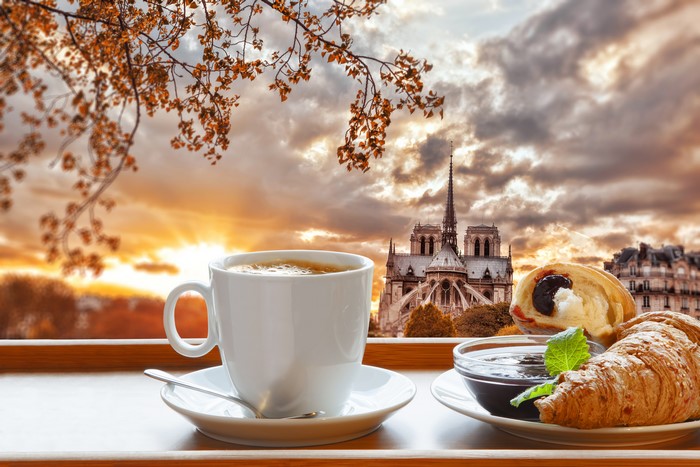 Coffee and Croissant with Notre Dame Cathedral View