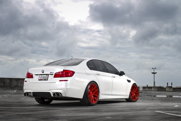 White BMW M5 F10 with Red Wheels