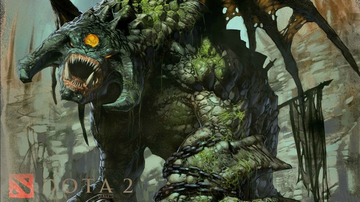 Roshan from DOTA 2 roaring with chains