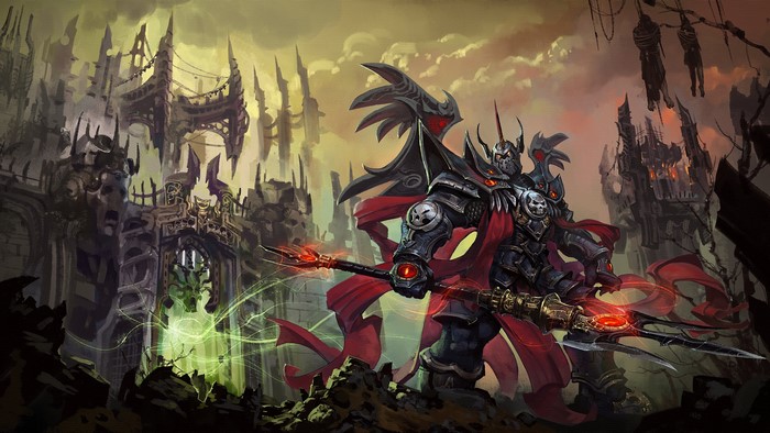 Warhammer 40000 Warrior in Dark Armor with Staff