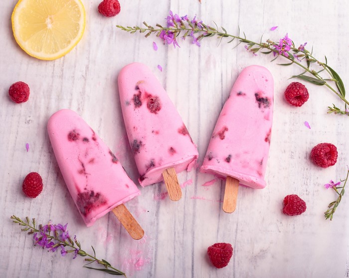 Raspberry and Lemon Ice Cream Popsicles