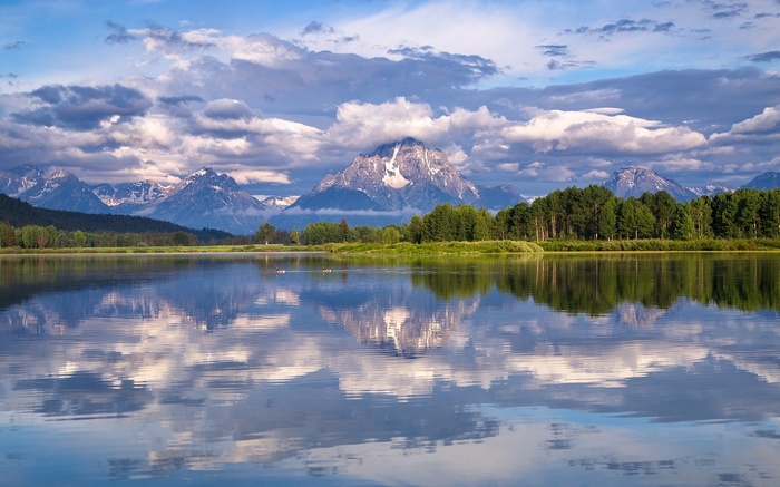 Mountaintop reflected in a calm lake