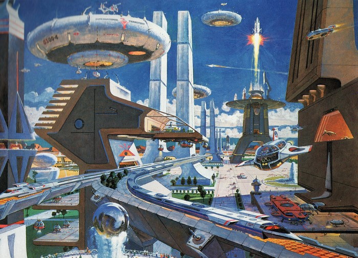4K Futuristic Cityscape by Robert McCall
