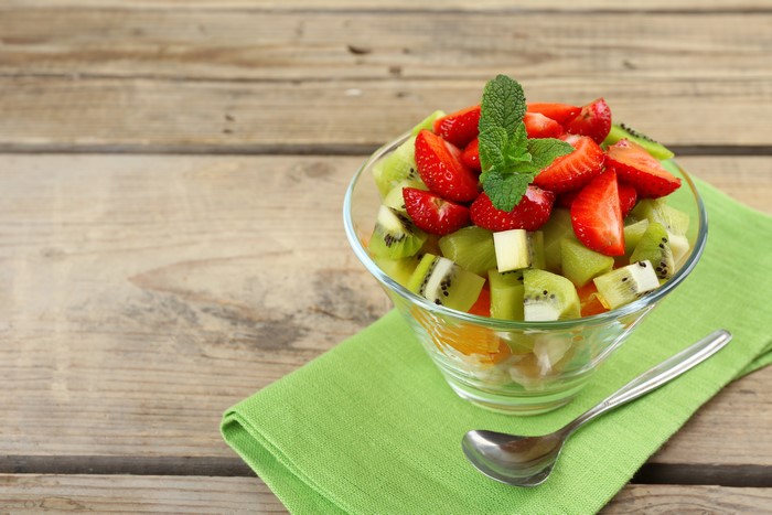 Fruit salad with strawberries and kiwi