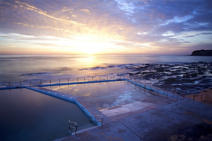 Ocean pool at sunrise in Australia