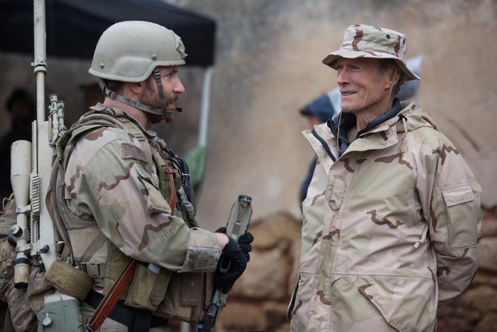 Bradley Cooper and Clint Eastwood on set
