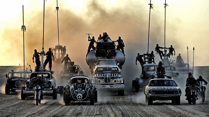 Mad Max: Fury Road convoy with men and trucks