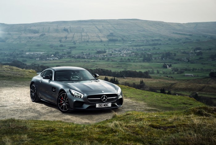 Grey Mercedes-Benz AMG GT S Edition on a hill