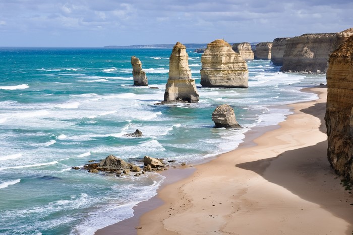 The Twelve Apostles rock formations on the coast of Australia