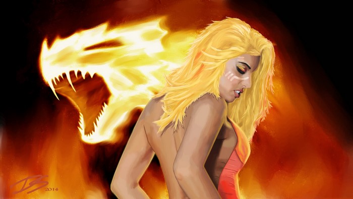 Lina from DOTA 2 with a fire dragon