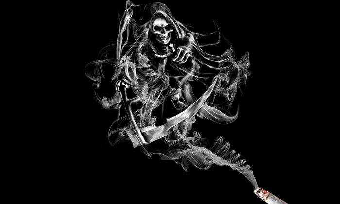 Grim Reaper made of smoke holding a scythe