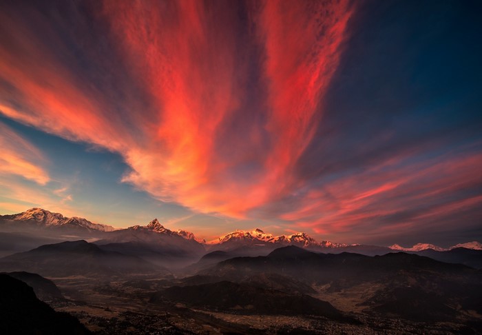 Fiery Sunset Over Himalayan Mountains