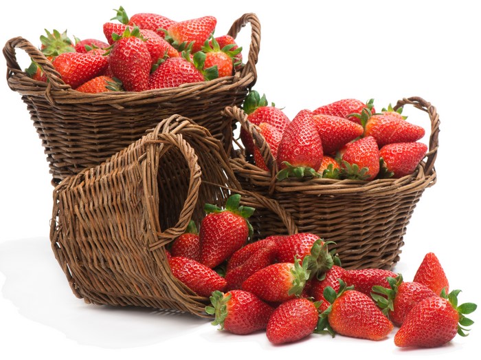Strawberries in Wicker Baskets