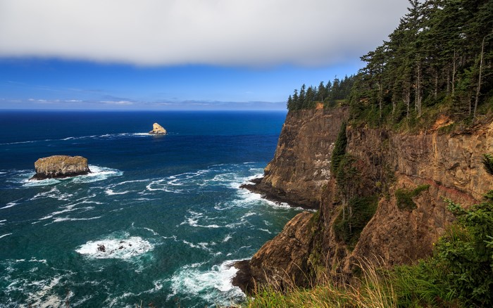 Cape Meares Ocean Cliffs and Sky 4K