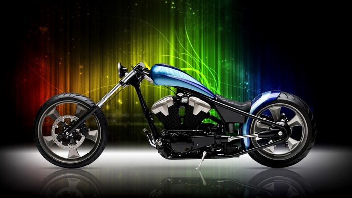Custom Chopper Motorcycle with Colorful Background