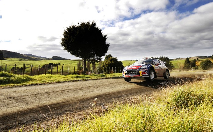 Citroen DS3 WRC rally car on a dirt road