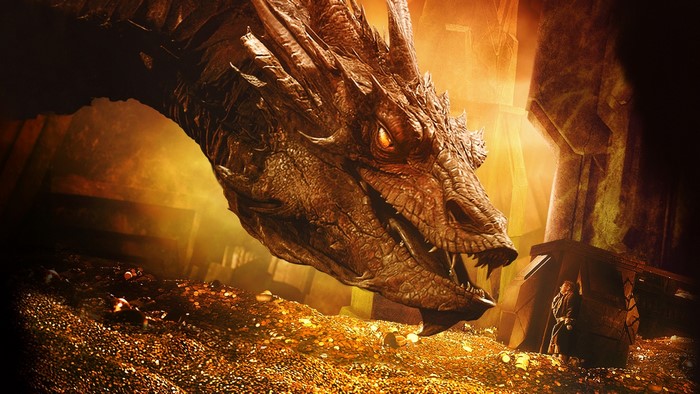 Smaug the dragon over gold in The Hobbit