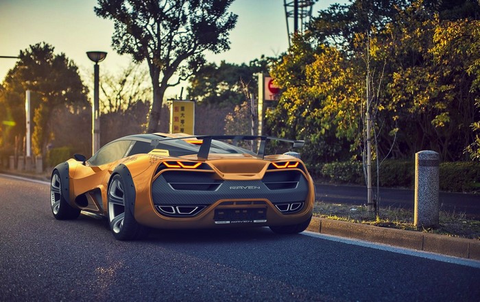 Gold Raven concept car with spoiler