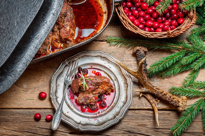 Roasted Meat with Cranberries and Antlers
