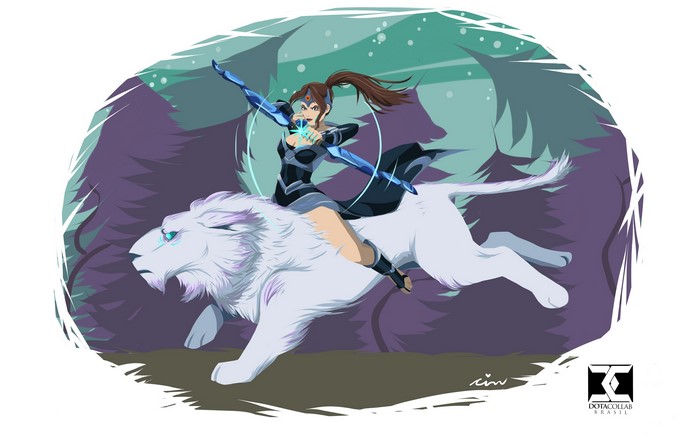 Mirana from DOTA 2 riding a white tiger