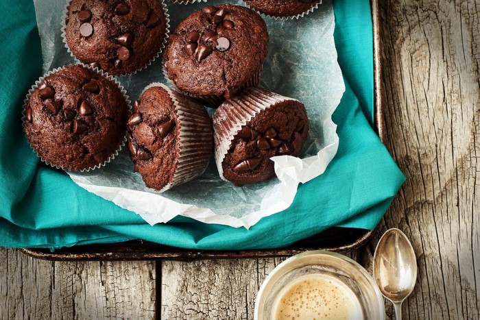 Chocolate chip muffins with coffee
