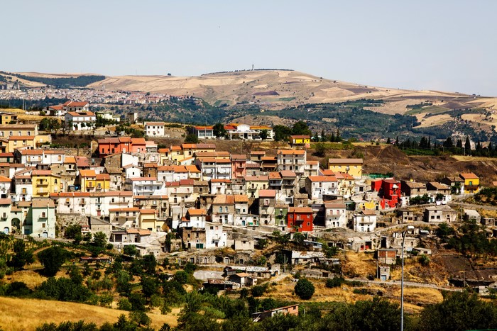 Houses in a rural Italian village on a hillside