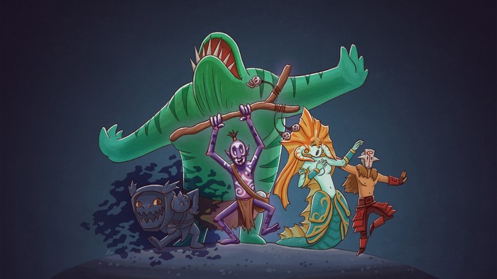 DOTA 2 characters: Tidehunter, Witch Doctor, Naga Siren, Juggernaut, Slark