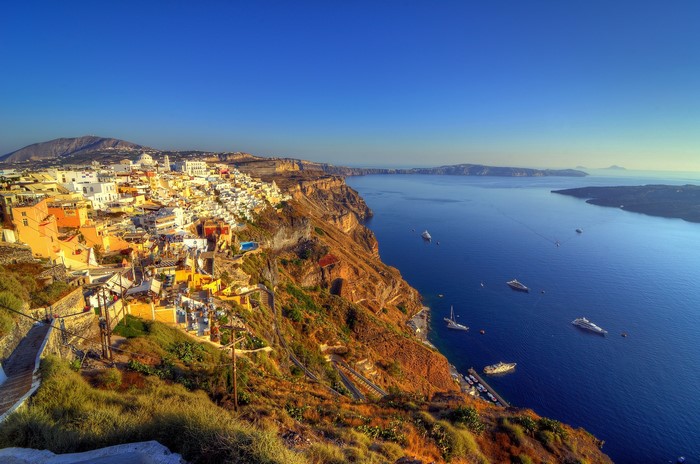 Santorini, Greece: White Houses on a Cliff Overlooking the Sea