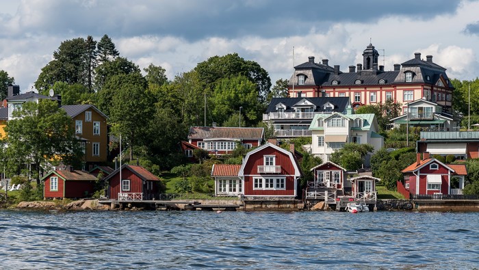 Houses on the water in Vaxholm, Sweden