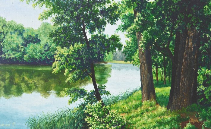 Lutsenko's Summer Landscape Painting of a Riverbank
