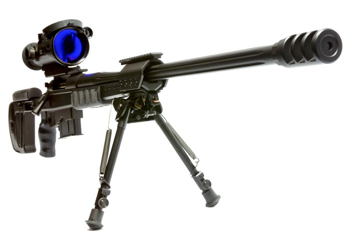 Sniper rifle with bipod and scope