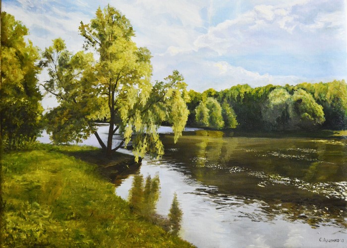 Sergei Lutsenko painting of a river and trees