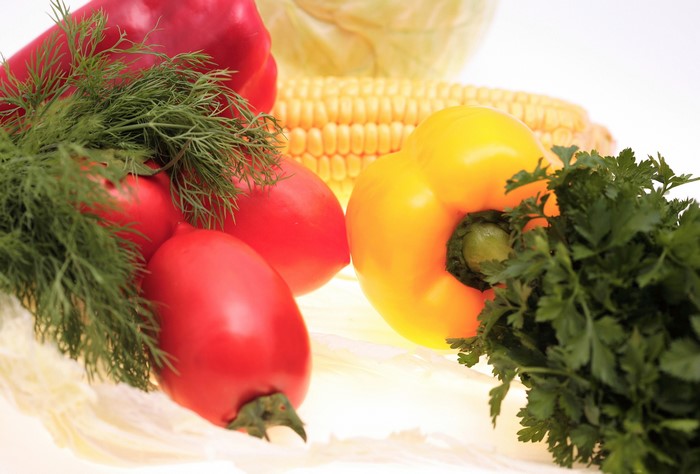 Tomatoes, Bell Peppers, Corn, Dill, and Parsley