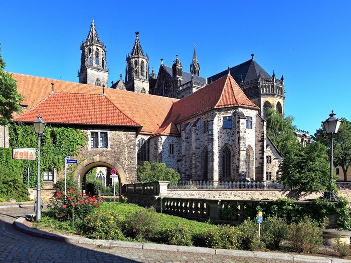 Magdeburg Cathedral and historic buildings in Germany