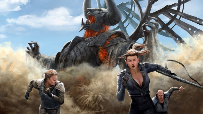 Monster attacking people in a desert