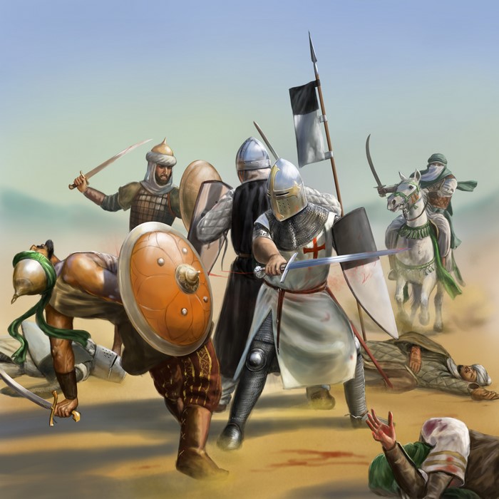 Middle Ages Battle with Knights and Warriors