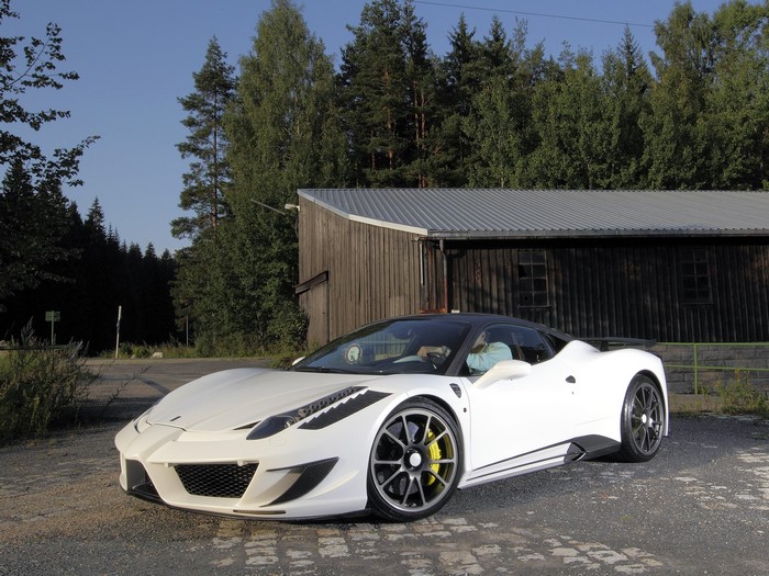 White Mansory 458 Siracusa Ferrari parked outdoors