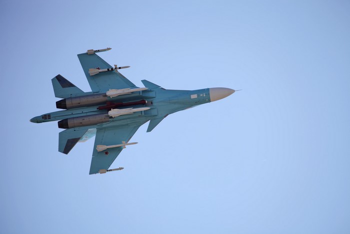 Sukhoi Su-34 fighter jet with missiles