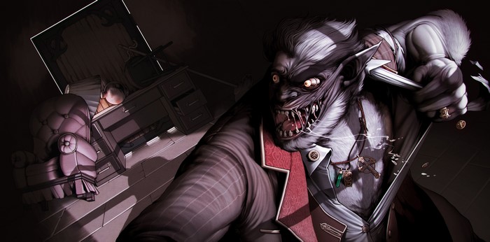 Werewolf Monster in a Suit with a Knife