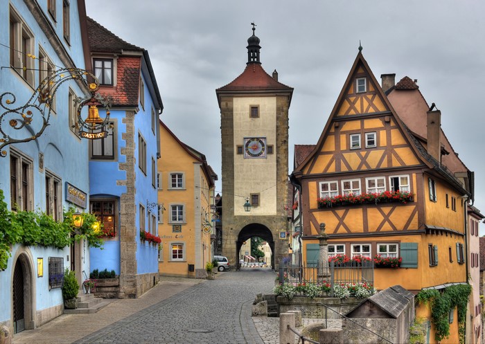 Rothenburg Germany Street with Tower and Houses